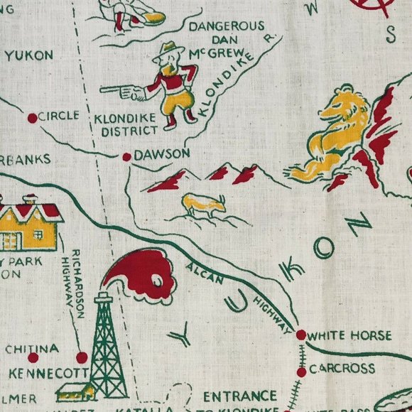 Vintage Alaska State Tablecloth Map Souvenir Square 50" x 50" Kitchen Table - Picture 8 of 11